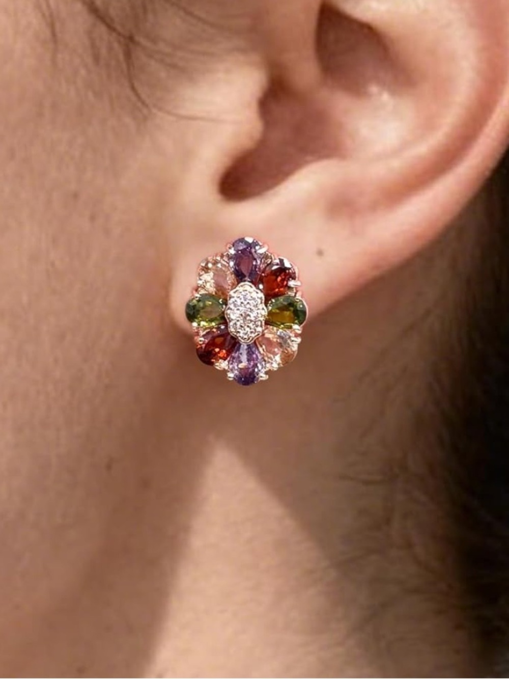 Anthropologie Multicolor Floral Crystal Stud Earrings